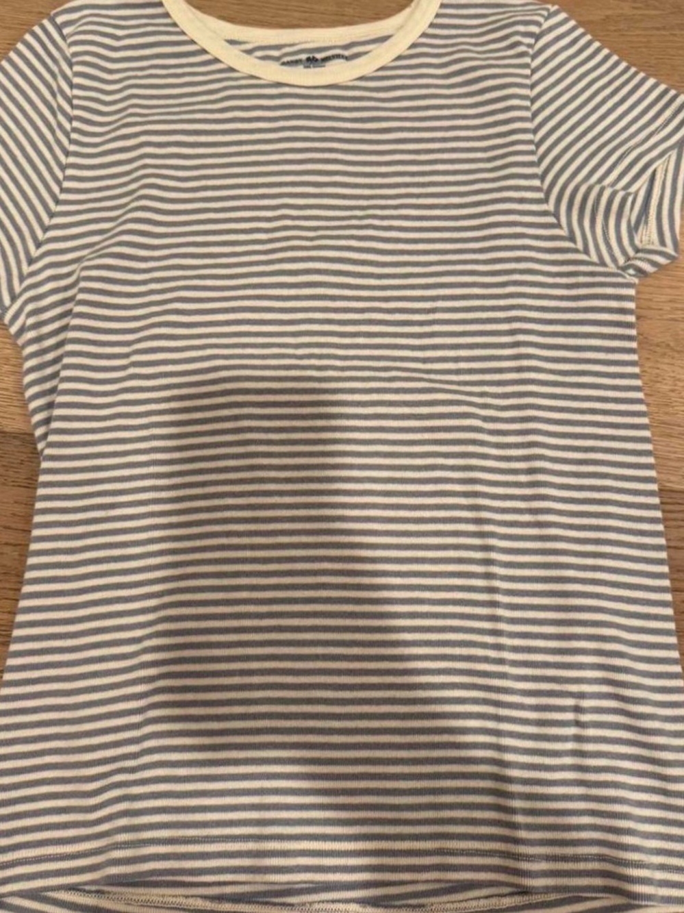 Brandy Melville Cream and Gray Striped Short Sleeve Tee